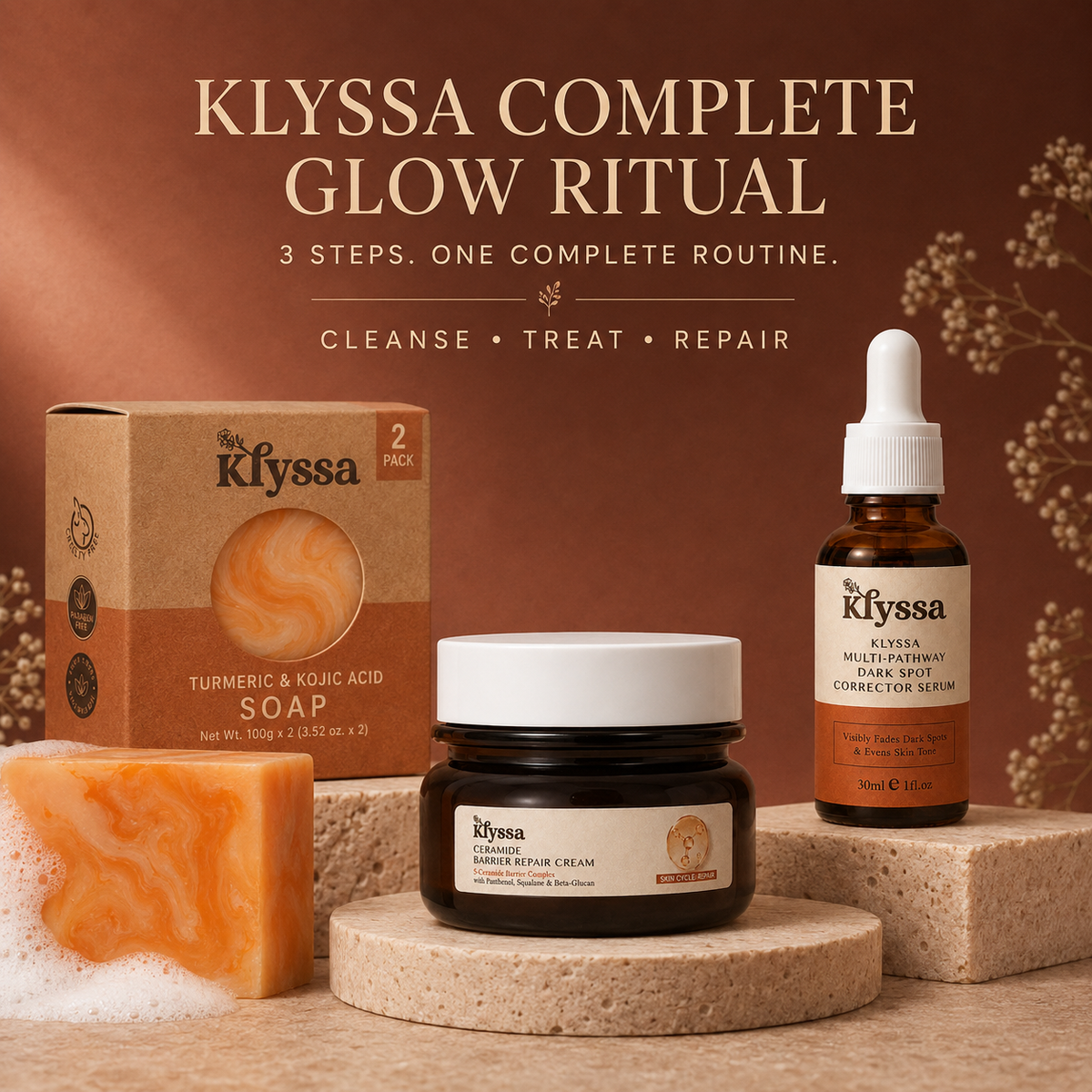 Klyssa Complete Glow Ritual™ — 3-Step Dark Spot & Barrier Care Bundle